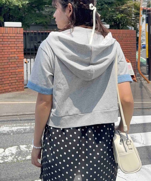 AS KNOW AS plus(アズノゥアズプラス)の「〇アソートデニム半袖パーカー(レース・ケーブル)(パーカー・レディース・グレー系/杢グレー/オートミール/ネイビー系・FREE)」の13枚目の写真