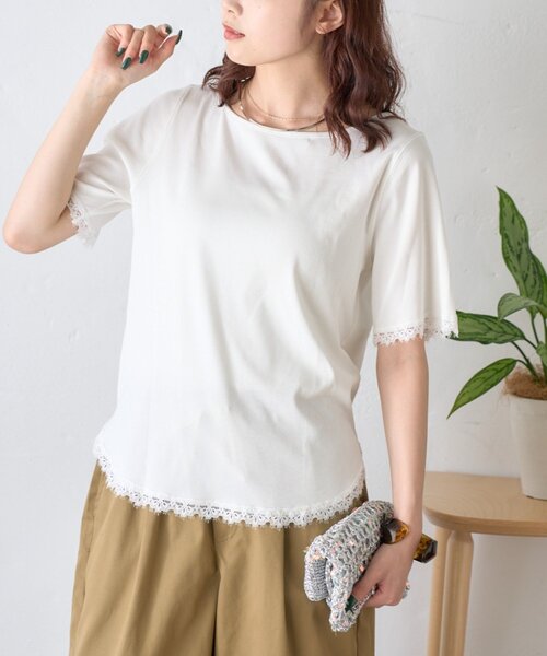 CIAOPANIC TYPY(チャオパニックティピー)の「袖裾レースリブTee(Tシャツ/カットソー・レディース・ブラウン/チャコールグレー/オフホワイト/イエロー・ONE SIZE)」の6枚目の写真