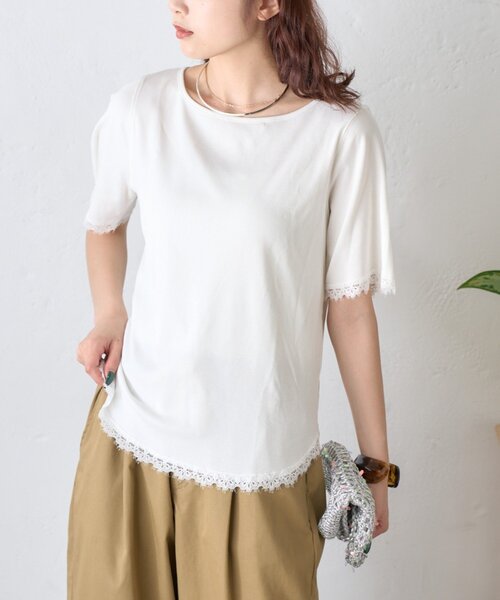 CIAOPANIC TYPY(チャオパニックティピー)の「袖裾レースリブTee(Tシャツ/カットソー・レディース・ブラウン/チャコールグレー/オフホワイト/イエロー・ONE SIZE)」の7枚目の写真