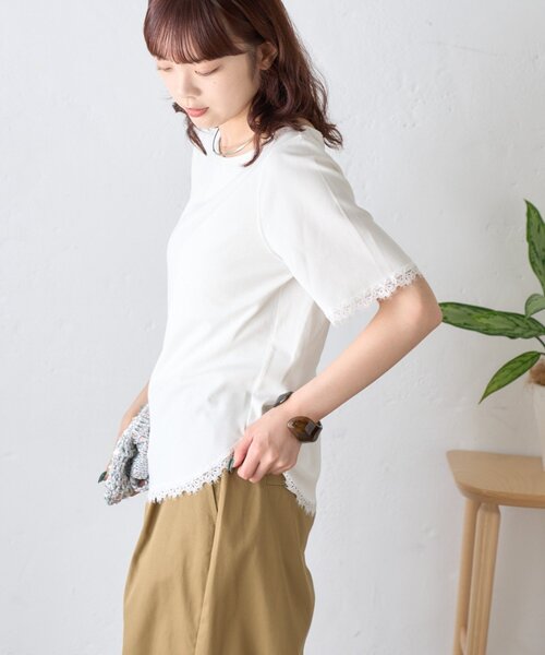 CIAOPANIC TYPY(チャオパニックティピー)の「袖裾レースリブTee(Tシャツ/カットソー・レディース・ブラウン/チャコールグレー/オフホワイト/イエロー・ONE SIZE)」の8枚目の写真