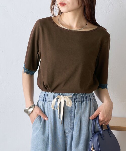 CIAOPANIC TYPY(チャオパニックティピー)の「袖裾レースリブTee(Tシャツ/カットソー・レディース・ブラウン/チャコールグレー/オフホワイト/イエロー・ONE SIZE)」の17枚目の写真