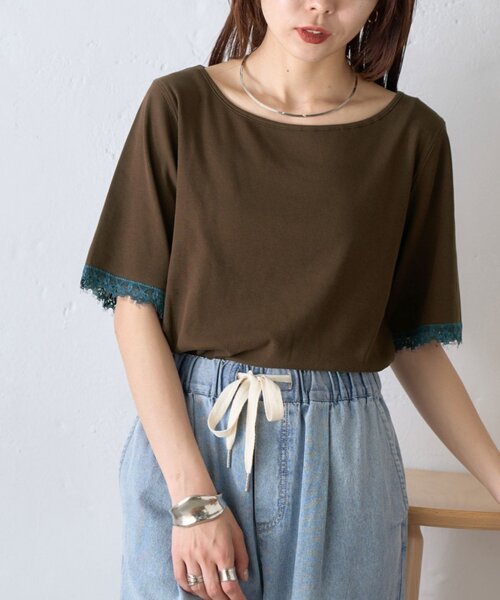 CIAOPANIC TYPY(チャオパニックティピー)の「袖裾レースリブTee(Tシャツ/カットソー・レディース・ブラウン/チャコールグレー/オフホワイト/イエロー・ONE SIZE)」の18枚目の写真