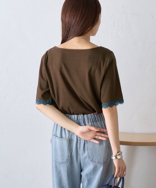 CIAOPANIC TYPY(チャオパニックティピー)の「袖裾レースリブTee(Tシャツ/カットソー・レディース・ブラウン/チャコールグレー/オフホワイト/イエロー・ONE SIZE)」の19枚目の写真