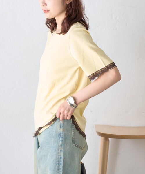 CIAOPANIC TYPY(チャオパニックティピー)の「袖裾レースリブTee(Tシャツ/カットソー・レディース・ブラウン/チャコールグレー/オフホワイト/イエロー・ONE SIZE)」の10枚目の写真