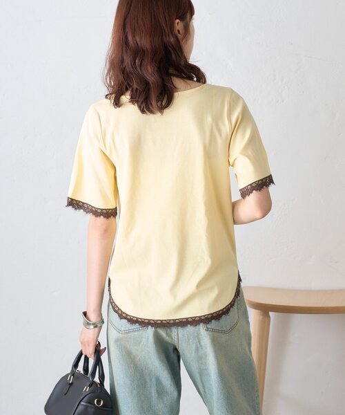 CIAOPANIC TYPY(チャオパニックティピー)の「袖裾レースリブTee(Tシャツ/カットソー・レディース・ブラウン/チャコールグレー/オフホワイト/イエロー・ONE SIZE)」の11枚目の写真