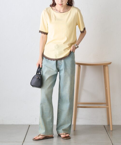 CIAOPANIC TYPY(チャオパニックティピー)の「袖裾レースリブTee(Tシャツ/カットソー・レディース・ブラウン/チャコールグレー/オフホワイト/イエロー・ONE SIZE)」の13枚目の写真