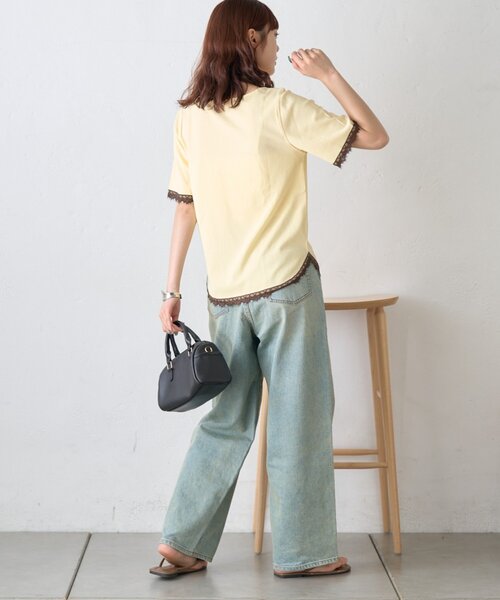 CIAOPANIC TYPY(チャオパニックティピー)の「袖裾レースリブTee(Tシャツ/カットソー・レディース・ブラウン/チャコールグレー/オフホワイト/イエロー・ONE SIZE)」の15枚目の写真
