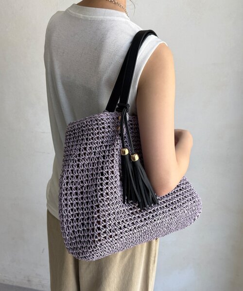 DouDou（ドゥドゥ）の「【WEB限定】タッセル付ペーパーバッグ（ショルダーバッグ・レディース・ベージュ/パープル/ブラウン/グレー・FREE）」の10枚目の写真