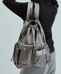 【UNISEX】Faux leather metallic backpack / フェイクレザーメタリックリュックサック