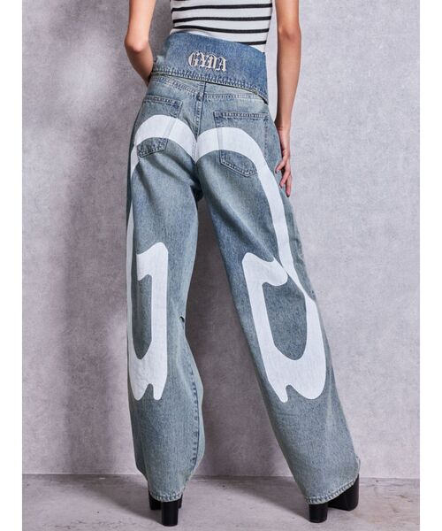 GYDA(ジェイダ)の「ハイウエストTurn Down G Printワイドデニムパンツ(デニムパンツ・レディース・ライトブルー/インディゴブルー・SMALL/MEDIUM)」の3枚目の写真