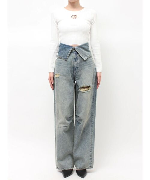 GYDA(ジェイダ)の「ハイウエストTurn Down G Printワイドデニムパンツ(デニムパンツ・レディース・ライトブルー/インディゴブルー・SMALL/MEDIUM)」の13枚目の写真