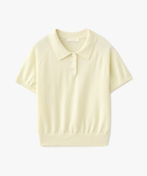 SUARE WOMEN（スアレウーマン）の「(ウィメンズ)コットンブークルボタンカラー ニット イエロー（Tシャツ/カットソー・レディース・イエロー・SMALL/MEDIUM）」の2枚目の写真