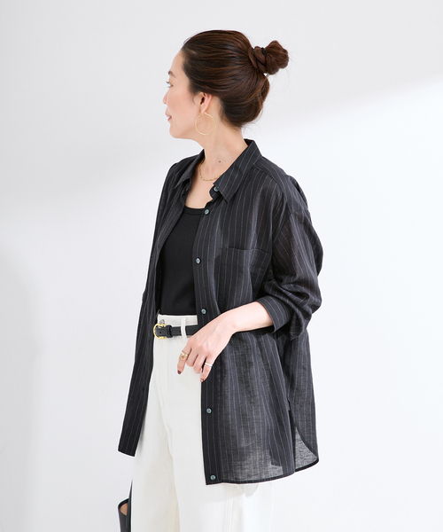 B.C STOCK(ベーセーストック)の「手洗い可 / シルクリネンミックスエアリーシャツ(シャツ/ブラウス・レディース・オレンジ/ブラック/ホワイト・FREE)」の8枚目の写真