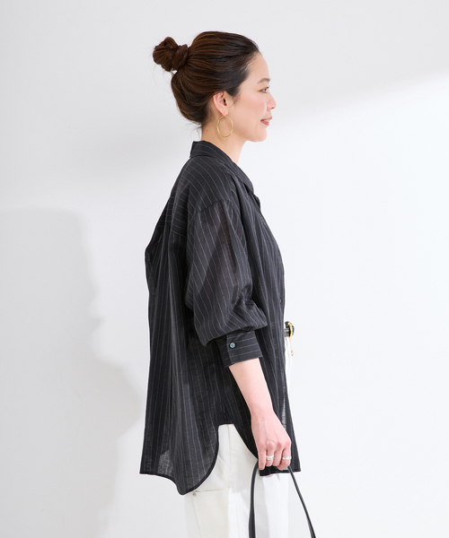B.C STOCK(ベーセーストック)の「手洗い可 / シルクリネンミックスエアリーシャツ(シャツ/ブラウス・レディース・オレンジ/ブラック/ホワイト・FREE)」の9枚目の写真
