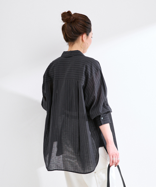 B.C STOCK(ベーセーストック)の「手洗い可 / シルクリネンミックスエアリーシャツ(シャツ/ブラウス・レディース・オレンジ/ブラック/ホワイト・FREE)」の10枚目の写真