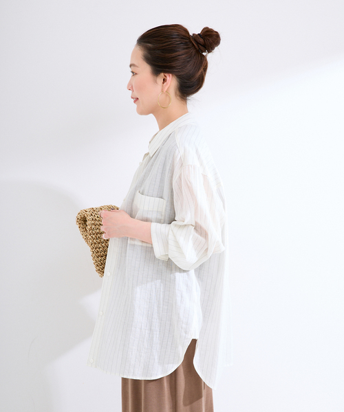 B.C STOCK(ベーセーストック)の「手洗い可 / シルクリネンミックスエアリーシャツ(シャツ/ブラウス・レディース・オレンジ/ブラック/ホワイト・FREE)」の16枚目の写真