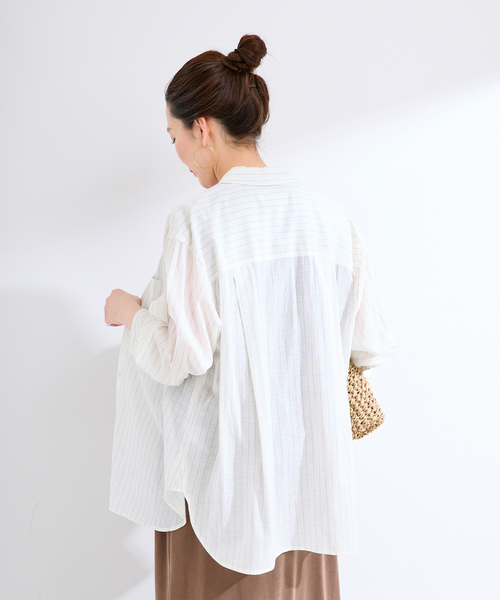 B.C STOCK(ベーセーストック)の「手洗い可 / シルクリネンミックスエアリーシャツ(シャツ/ブラウス・レディース・オレンジ/ブラック/ホワイト・FREE)」の17枚目の写真