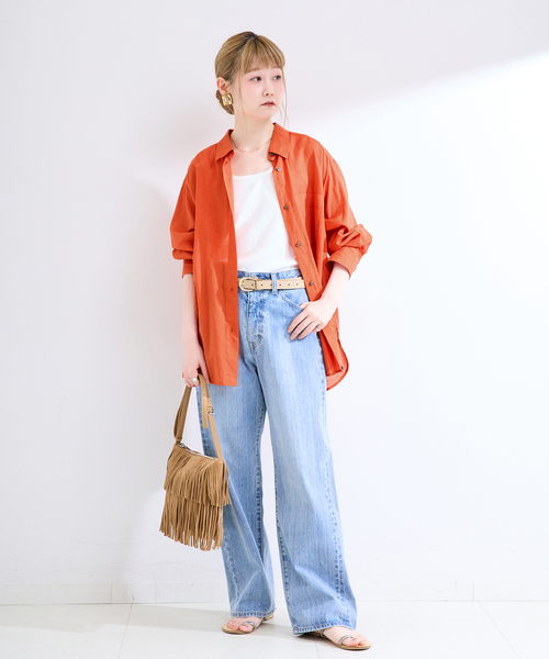 B.C STOCK(ベーセーストック)の「手洗い可 / シルクリネンミックスエアリーシャツ(シャツ/ブラウス・レディース・オレンジ/ブラック/ホワイト・FREE)」の18枚目の写真