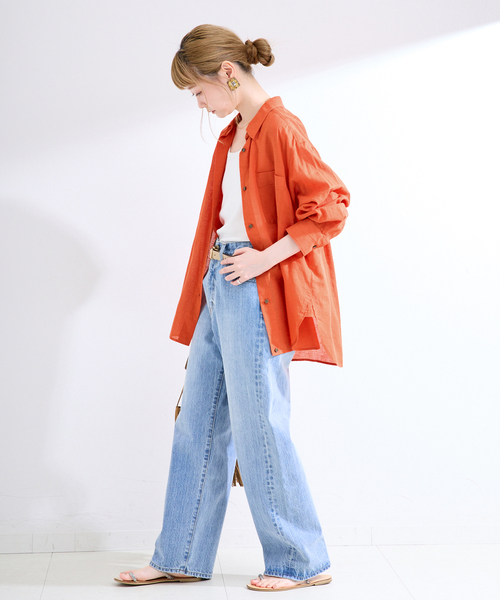 B.C STOCK(ベーセーストック)の「手洗い可 / シルクリネンミックスエアリーシャツ(シャツ/ブラウス・レディース・オレンジ/ブラック/ホワイト・FREE)」の19枚目の写真