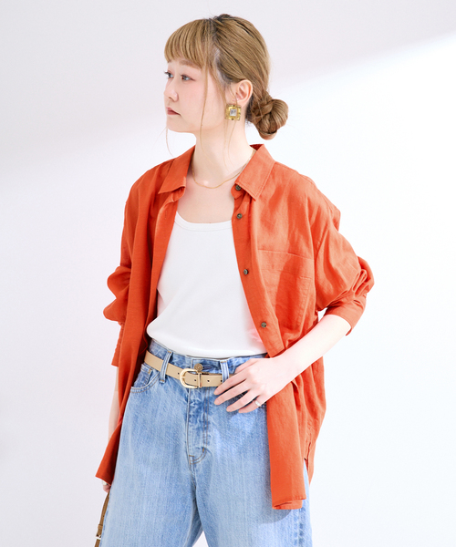 B.C STOCK(ベーセーストック)の「手洗い可 / シルクリネンミックスエアリーシャツ(シャツ/ブラウス・レディース・オレンジ/ブラック/ホワイト・FREE)」の21枚目の写真