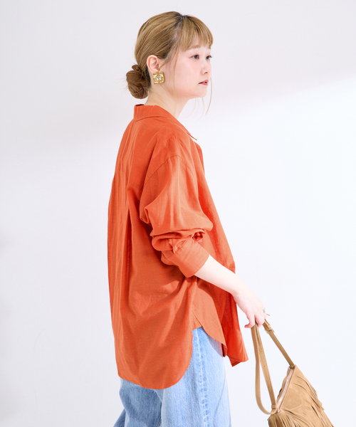 B.C STOCK(ベーセーストック)の「手洗い可 / シルクリネンミックスエアリーシャツ(シャツ/ブラウス・レディース・オレンジ/ブラック/ホワイト・FREE)」の22枚目の写真