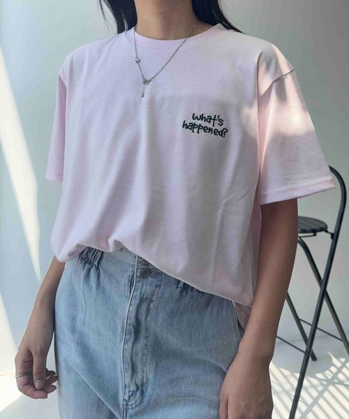 AS KNOW AS plus（アズノゥアズプラス）の「☆たくさんネコミーム 胸元ワンポイントロゴ刺繍Tシャツ【UNISEX ITEM】（Tシャツ/カットソー・レディース・ライトピンク/スミクロ/オフホワイト・FREE）」の13枚目の写真