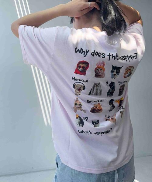 AS KNOW AS plus（アズノゥアズプラス）の「☆たくさんネコミーム 胸元ワンポイントロゴ刺繍Tシャツ【UNISEX ITEM】（Tシャツ/カットソー・レディース・ライトピンク/スミクロ/オフホワイト・FREE）」の14枚目の写真