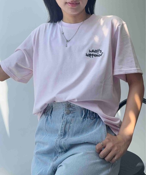 AS KNOW AS plus（アズノゥアズプラス）の「☆たくさんネコミーム 胸元ワンポイントロゴ刺繍Tシャツ【UNISEX ITEM】（Tシャツ/カットソー・レディース・ライトピンク/スミクロ/オフホワイト・FREE）」の15枚目の写真