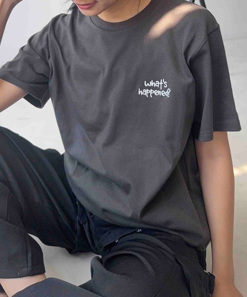 AS KNOW AS plus（アズノゥアズプラス）の「☆たくさんネコミーム 胸元ワンポイントロゴ刺繍Tシャツ【UNISEX ITEM】（Tシャツ/カットソー・レディース・ライトピンク/スミクロ/オフホワイト・FREE）」の16枚目の写真