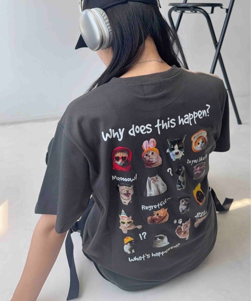 AS KNOW AS plus（アズノゥアズプラス）の「☆たくさんネコミーム 胸元ワンポイントロゴ刺繍Tシャツ【UNISEX ITEM】（Tシャツ/カットソー・レディース・ライトピンク/スミクロ/オフホワイト・FREE）」の19枚目の写真