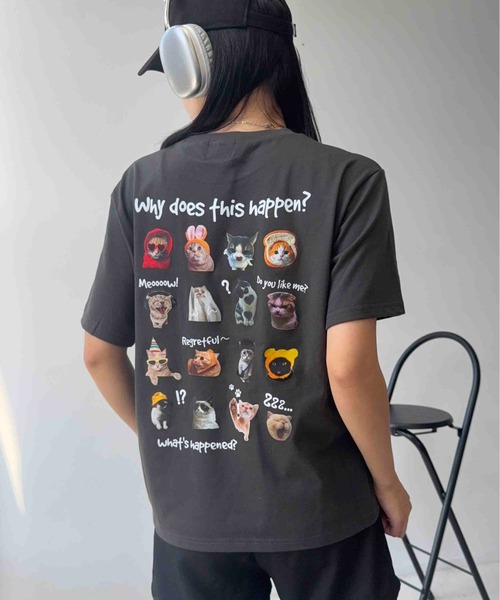 AS KNOW AS plus（アズノゥアズプラス）の「☆たくさんネコミーム 胸元ワンポイントロゴ刺繍Tシャツ【UNISEX ITEM】（Tシャツ/カットソー・レディース・ライトピンク/スミクロ/オフホワイト・FREE）」の20枚目の写真