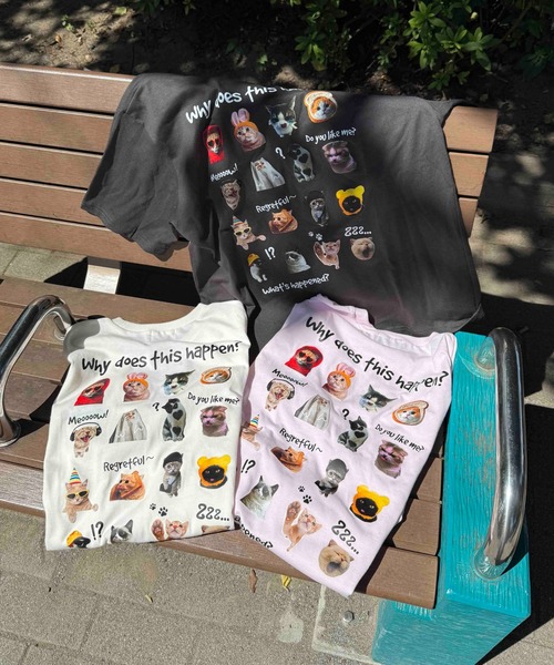 AS KNOW AS plus（アズノゥアズプラス）の「☆たくさんネコミーム 胸元ワンポイントロゴ刺繍Tシャツ【UNISEX ITEM】（Tシャツ/カットソー・レディース・ライトピンク/スミクロ/オフホワイト・FREE）」の8枚目の写真