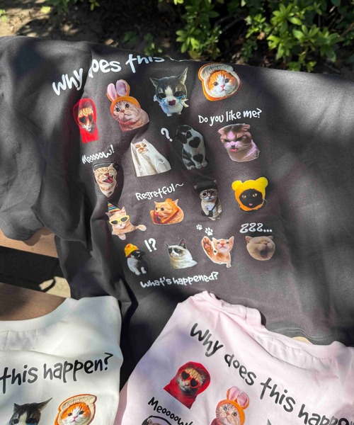 AS KNOW AS plus（アズノゥアズプラス）の「☆たくさんネコミーム 胸元ワンポイントロゴ刺繍Tシャツ【UNISEX ITEM】（Tシャツ/カットソー・レディース・ライトピンク/スミクロ/オフホワイト・FREE）」の9枚目の写真