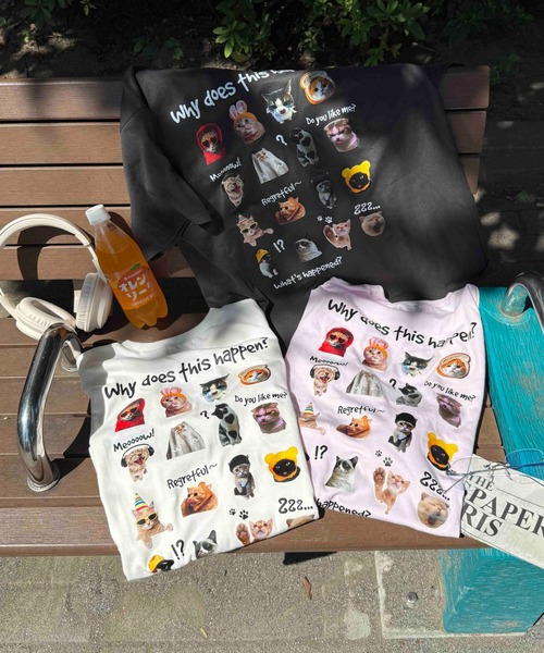 AS KNOW AS plus（アズノゥアズプラス）の「☆たくさんネコミーム 胸元ワンポイントロゴ刺繍Tシャツ【UNISEX ITEM】（Tシャツ/カットソー・レディース・ライトピンク/スミクロ/オフホワイト・FREE）」の4枚目の写真
