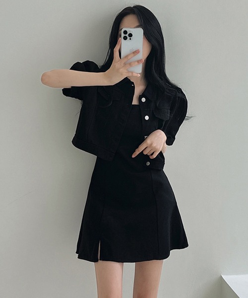 Girly Doll(ガーリードール)の「【セットアップ】パフスリショートジャケット&ミニキャミワンピース(セットアップ・レディース・ブラック/ベージュ・FREE)」の5枚目の写真