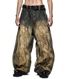 RICH（リッチ）の「【RICH】MULTI RIVET DIRT WASHED WIDE PANTS  / 【RICH】ダーティーウォッシュリベットワイドデニムパンツ（デニムパンツ）」