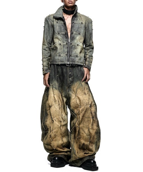 RICH（リッチ）の「【RICH】MULTI RIVET DIRT WASHED WIDE PANTS  / 【RICH】ダーティーウォッシュリベットワイドデニムパンツ＜着用動画あり＞（デニムパンツ・メンズ・チャコール・M/XS）」の9枚目の写真