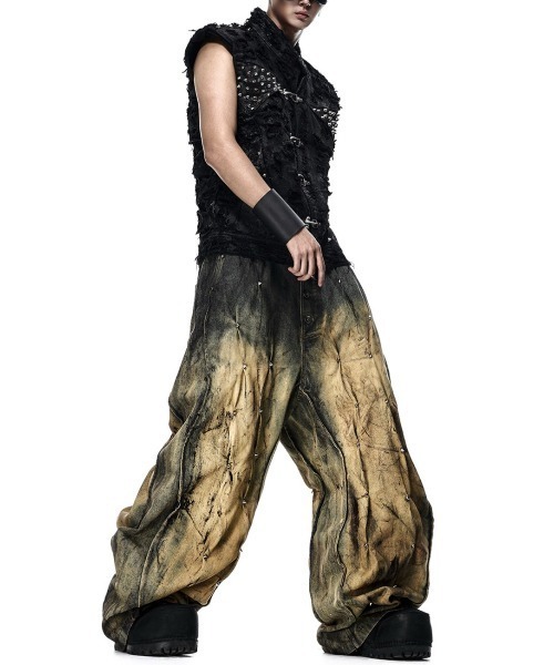 RICH（リッチ）の「【RICH】MULTI RIVET DIRT WASHED WIDE PANTS  / 【RICH】ダーティーウォッシュリベットワイドデニムパンツ＜着用動画あり＞（デニムパンツ・メンズ・チャコール・M/XS）」の5枚目の写真