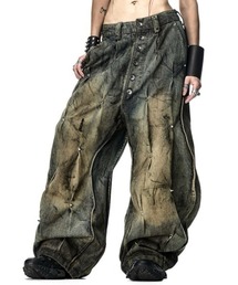RICH（リッチ）の「【RICH】MULTI RIVET DIRT WASHED WIDE PANTS  / 【RICH】ダーティーウォッシュリベットワイドデニムパンツ（デニムパンツ）」
