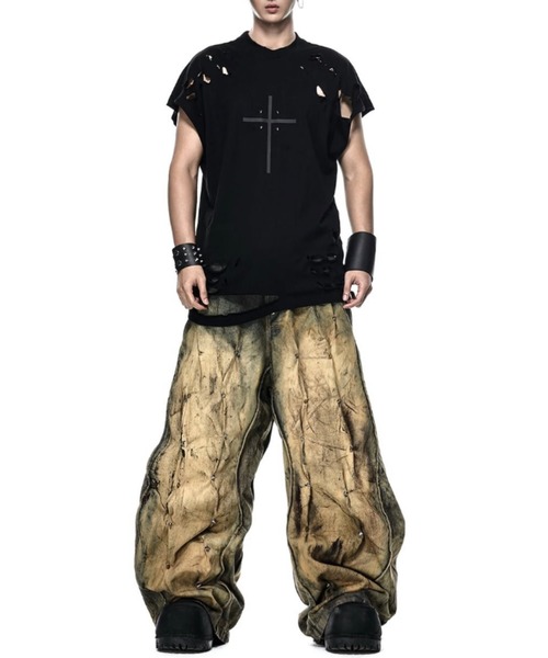 RICH（リッチ）の「【RICH】MULTI RIVET DIRT WASHED WIDE PANTS  / 【RICH】ダーティーウォッシュリベットワイドデニムパンツ＜着用動画あり＞（デニムパンツ・メンズ・チャコール・M/XS）」の7枚目の写真