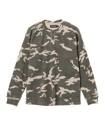 BEAMS T | Camo Waffle Henley Neck Long Sleeve T-shirt(Tシャツ/カットソー)