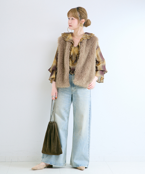 B.C STOCK(ベーセーストック)の「手洗い可 / SHEER CHECK FRILL ブラウス(シャツ/ブラウス・レディース・ブラック系その他/チョコ/ブラック・FREE)」の19枚目の写真
