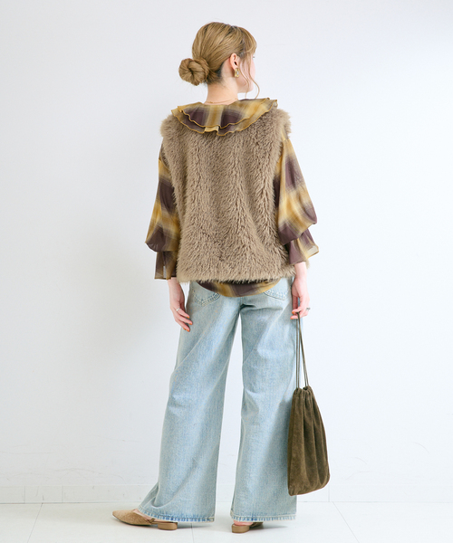 B.C STOCK(ベーセーストック)の「手洗い可 / SHEER CHECK FRILL ブラウス(シャツ/ブラウス・レディース・ブラック系その他/チョコ/ブラック・FREE)」の21枚目の写真