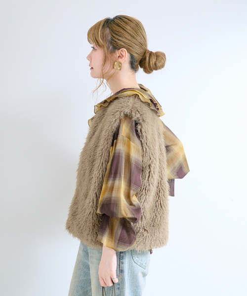B.C STOCK(ベーセーストック)の「手洗い可 / SHEER CHECK FRILL ブラウス(シャツ/ブラウス・レディース・ブラック系その他/チョコ/ブラック・FREE)」の12枚目の写真