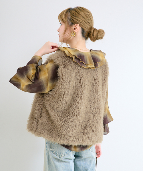 B.C STOCK(ベーセーストック)の「手洗い可 / SHEER CHECK FRILL ブラウス(シャツ/ブラウス・レディース・ブラック系その他/チョコ/ブラック・FREE)」の13枚目の写真