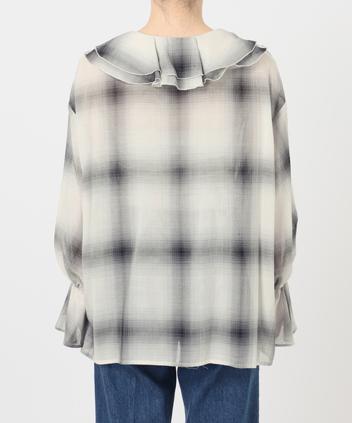 B.C STOCK(ベーセーストック)の「手洗い可 / SHEER CHECK FRILL ブラウス(シャツ/ブラウス・レディース・ブラック系その他/チョコ/ブラック・FREE)」の16枚目の写真