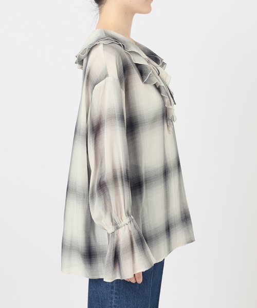 B.C STOCK(ベーセーストック)の「手洗い可 / SHEER CHECK FRILL ブラウス(シャツ/ブラウス・レディース・ブラック系その他/チョコ/ブラック・FREE)」の17枚目の写真
