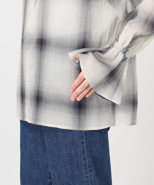 B.C STOCK(ベーセーストック)の「手洗い可 / SHEER CHECK FRILL ブラウス(シャツ/ブラウス・レディース・ブラック系その他/チョコ/ブラック・FREE)」の7枚目の写真