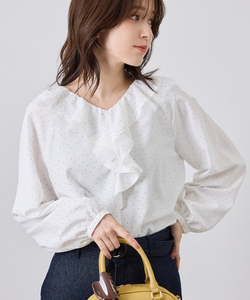 ROPE' PICNIC(ロペピクニック)の「レース使いラッフルフリルブラウス/UVカット・吸水速乾・接触冷感(シャツ/ブラウス・レディース・イエロー/ホワイト/ホワイト系その他/ブラック系その他・FREE)」の3枚目の写真