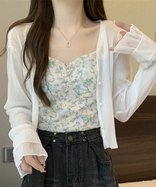 shoppinggo（ショッピングゴー）の「サマーカーディガン 透かし編み Vネックカーディガン 前開き 透け感 重ね着 カジュアル おしゃれ（カーディガン/ボレロ・レディース・ホワイト/ブラック/ベージュ/ピンク・FREE）」の16枚目の写真